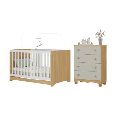 Imagem de Berço Americano 3 em 1 com Cômoda 4 Gavetas Dengo Multimóveis Mp4690 Madeirado/off White
