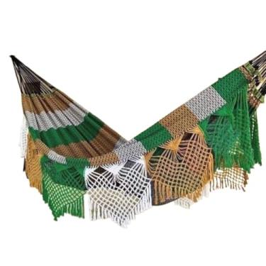 Imagem de Rede Dormir Grande 4,5 Metros Reforçada Resistente Casal Extra Espaçosa(Caramelo, Verde e Branco)