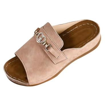 Imagem de Sandálias femininas casuais de metal com boca de peixe, bico aberto, primavera, verão, rosa, 36