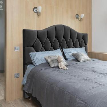 Imagem de Cabeceira Solteiro Cama Box Botões Provençal Chumbo Suede Com Pés 120C
