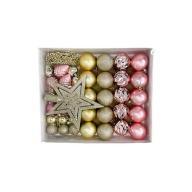 Imagem de Kit Enfeites de Natal com 40 Peças, Bolas Decorativas Dourado e Rose, Cordão de Pérolas, Estrela, Corações e Pinhas, Polipropileno, 6cm e 4cm