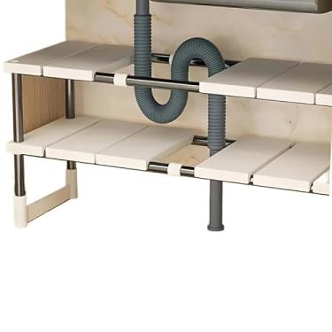 Imagem de 1pc Aço inoxidável e plástico em camadas sob a pia rack de armazenamento - organizador de armário de cozinha retrátil