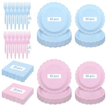 Imagem de Conjunto de utensílios de mesa recortados de 200 peças, louça descartável de cor sólida com guardanapo e garfo de prato de papel, pratos de plástico recortados para festa de aniversário, casamento