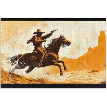 Imagem de Quebra-cabeça de cavalo caubói deserto 500 peças adultos família elefante branco presentes mordaça presente quebra-cabeça arte animal impressão, 50 x 37 centímetros