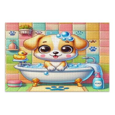 Imagem de Quebra-cabeça de banho de cachorro brincalhão adulto com letras nas costas quebra-cabeças 500 peças