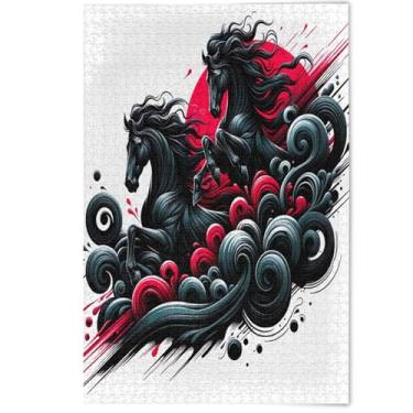 Imagem de Jigsaw Puzzles 1000 Pieces for Adults Cool Black Horses Family White Elephants Gifts Creative Colorful Puzzles Animal Floral Artwork, 1000 Pieces, 29.5" x 19.7"