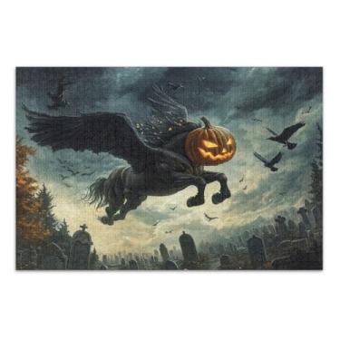 Imagem de Quebra-cabeça de abóbora voadora cavalo 500 peças para adultos, quebra-cabeça adulto com letras na parte de trás