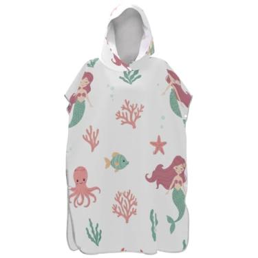 Imagem de Joisal Roupão de mudança de poncho de surfe para adultos toalhas de banho com capuz reutilizáveis bonito sereia branco unissex poncho adulto com capuz