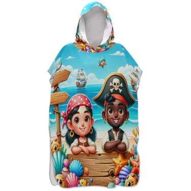 Imagem de Joisal Poncho de surfe para adultos trocador de roupa de praia com capuz toalha de banho vestível desenho animado piratas ponchos adultos para mulheres