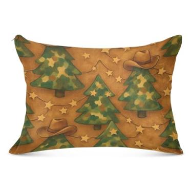 Imagem de Árvore de Natal Vintage Marrom Grande Zíper Fronha Poliéster Longo Padrão Queen King Size Fronha Bonito Macio Grande Capa de Travesseiro, Tamanho do Corpo, 53 cm x 137 cm