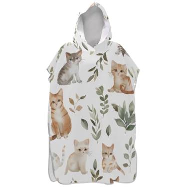 Imagem de Joisal Poncho de surfe trocador de roupão para adultos praia moletom toalha floral absorvente gato fofo branco unissex adulto poncho com capuz