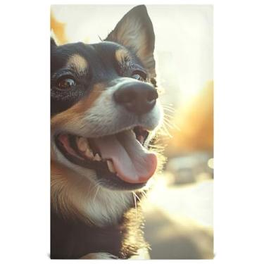Imagem de Toalhas de prato personalizadas para decoração de cozinha animado cachorro janela de carro brisa toalhas de chá de mão pano de limpeza fofo absorvente macio 45 x 71 cm, 1 pacote