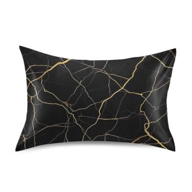 Imagem de Travesseiros de resfriamento padrão padrão queen king size travesseiros de cama macios de cetim tamanho queen básico 76.2 cm x 50.8 cm chique ouro veia preta minimalista