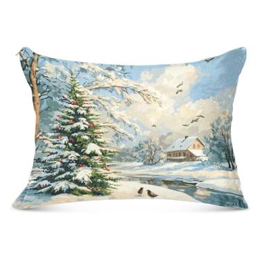 Imagem de Capas de travesseiro tamanho king size para paisagem de inverno, 53 x 137 cm, fronhas macias com zíper, fronha de corpo para cama, sofá, casa