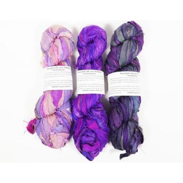 Imagem de Vintageandyou Fio de fita de seda reciclado de 300 g | Pacote com 3 novelos de seda reciclados | Fita cortada à mão e unida à mão para crochê, macramé, tecelagem, tricô, fabricação de joias e arte de