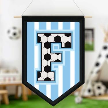 Imagem de Faixa de lona de parede pendurada de futebol, faixa azul do alfabeto, faixa de flâmula, decoração de arte de parede para sala de aula, quarto de menino, Copa do Mundo FIFA Jersey futebol entusiasta