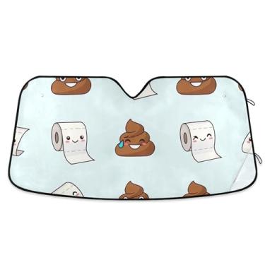 Imagem de Toldo de sol personalizado de cocô de desenho fofo para para-brisa de carro retrátil dobrável acessórios de carro persianas para-brisa frontal L, 144,8 cm x 80 cm