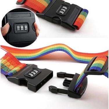 Imagem de Cinta de Segurança para Bagagem com Cadeado de Senha, Ajustável, Rainbow Colorida, 2 Metros x 5 cm, 110g