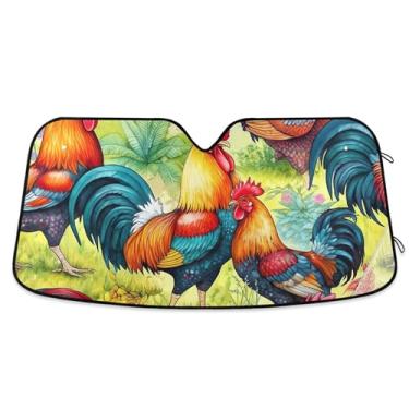 Imagem de Guarda-sol colorido galo galo jardim verde carro para pára-brisa bonito dobrável acessórios de carro para-brisa proteção solar retrátil S, 134.6 cm x 59.7 cm