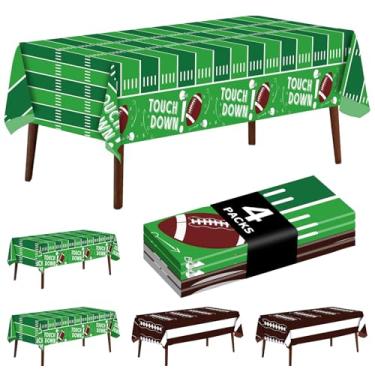 Imagem de JHDZDHY Pacote com 4 toalhas de mesa de futebol descartáveis de plástico para decoração de festa de futebol, 137 x 272 cm, capa de mesa retangular para decoração de tema de festa (verde e marrom)