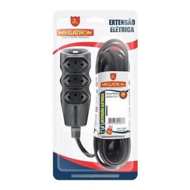 Imagem de Extensão Par 2x0,75mm 3 Tomadas 10Mts Preta - Megatron