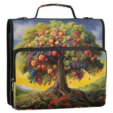 Imagem de Organizador de fichário de cores de frutas de árvore com zíper de 3 cm para fichários escolares resistentes com alça de ombro, vários bolsos, pasta grande para portfólio