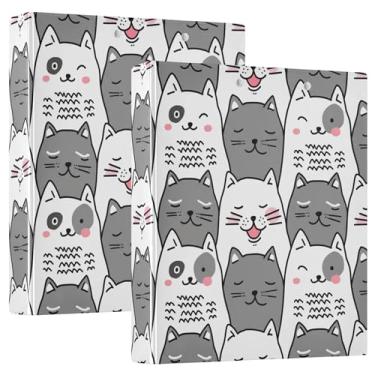 Imagem de Cute Cats Fichário de 3 anéis cinza e branco de 3 polegadas comporta 200 folhas, pastas divertidas, caderno, fichário de escritório, 31,5 x 27 x 6 cm, pacote com 2