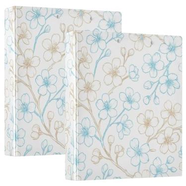 Imagem de Fichários personalizados de flores azuis e marrons 3 cm, 3 anéis, 200 folhas, anel redondo, 31,5 x 27 x 6 cm, pacote com 2