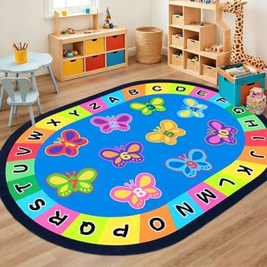 Imagem de USTIDE Tapete oval infantil 1,8 m x 18 cm, letras do alfabeto ABC, educativo e divertido, tapete para sala de aula, tapete de brinquedo, antiderrapante, tapete oval para sala de jogos