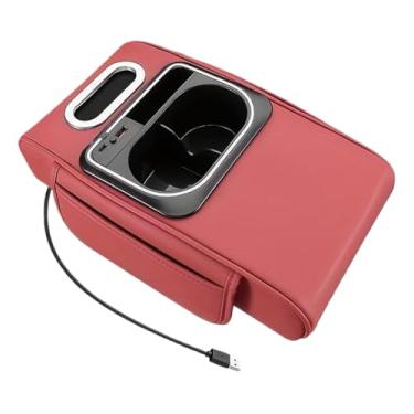 Imagem de Caixa de apoio de braço para carro, suporte de garrafa | com bolso lateral, luz ambiente, porta USB, suporte de apoio de braço para carro, para cartão de armazenamento central, veículo