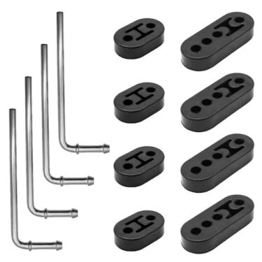 Imagem de Conjunto de hastes de suspensão de escapamento de borracha, 4 peças, resistentes, 23 cm, 90°, hastes de aço, aço suave, revestidas de zinco, silenciador, cabide de silenciador, 2 furos, 4 furos