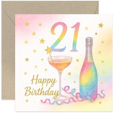 Imagem de Cartão de aniversário de 21 anos Rainbow Sparkle para ela - quadrado, em branco por dentro com envelope premium