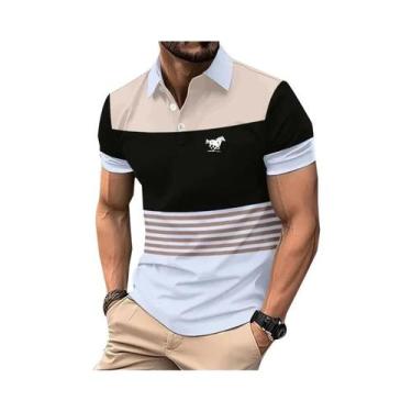 Imagem de Camisa Polo Masculina Slim Fit De Verão Com Estampa Digital 3D, Manga 
