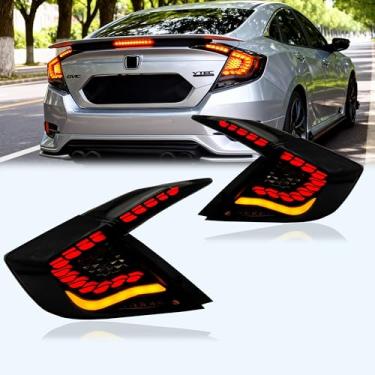 Imagem de LANDWAKE Luzes traseiras de LED dinâmicas sequenciais para Honda Civic Sedan 2016-2021 10º - 1 par de montagem fumê com animação de inicialização | Atualização direta (não serve para Hatchback, Sedan