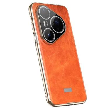 Imagem de LTLMYDAM Capa de revestimento para Huawei Pura 80 Ultra/80 Pro/80Pro+/80, padrão de cera de óleo, vintage, capa antiqueda, couro vegano, capa para câmera, laranja, 80