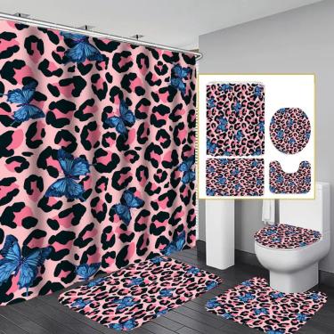 Imagem de Conjunto de cortinas de chuveiro Pink Leopard Butterfly 4 unidades