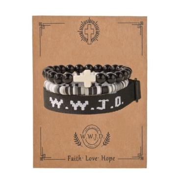 Imagem de MMIUAEG WWJD Conjunto de pulseiras de contas cruzadas What Would Jesus Do Pulseiras Feitas à Mão Boa Proteção Bênção Joias Cristãs Religiosas para Páscoa, Natal, Dia das Mães, Medium, Zinco, Sem Pedra