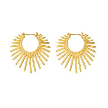 Imagem de Brincos de argola Sunburst, banhados a ouro, modernos, não mancham, hipoalergênicos, leves, joias modernas, para mulheres, 30 mm, 30mm, Latão, Sem pedra preciosa