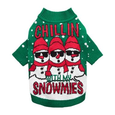 Imagem de Fitwarm Chillin with My Snowmies Suéter feio de Natal, roupas de inverno para cães pequenos, meninas e meninos, moletom de férias para animais de estimação, roupa de boneco de neve de Natal, verde