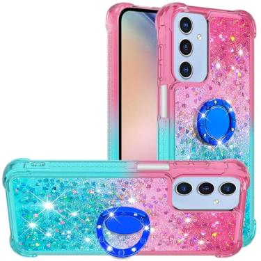 Imagem de Monwutong Capa de ajuste fino para Samsung Galaxy A26, anel magnético de TPU com efeito areia movediça brilhante e proteção antiqueda de quatro cantos para Samsung Galaxy A26, rosa azul