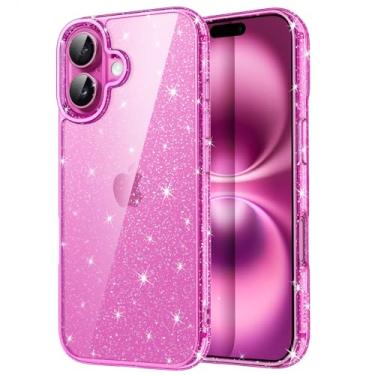 Imagem de JETech Capa Glitter para iPhone 16 6,1 Polegadas, Case Protetora de Telefone à Prova de Choque com Brilho Brilhante, Capinha Fofa e Brilhante para Mulheres e Meninas (Rosa)