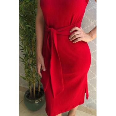 Imagem de Vestido Canelado Noah Feminino Lamour, P, Vermelho sangue