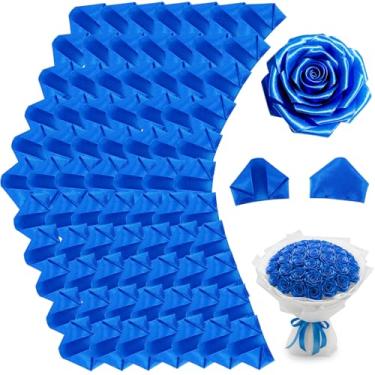 Imagem de TONIFUL 200 peças de fita de cetim azul real pré-fabricada pétalas de rosa semi-acabadas para rosa eterna faça você mesmo, buquês de flores, artesanato para dia dos namorados, formatura, casamento