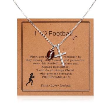 Imagem de Mikovivi Colar de cruz com cartão, pingente de prata com tema esportivo, joia esportiva delicada para mulheres, jogadoras, fãs e treinadores, presente, Medium, Aço inoxidável, Sem Pedra Preciosa