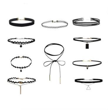 Imagem de 01 Choker Gargantilha Cordão Bijoux Colar - Mod 01 (Modelo 08 - Preto com Dourado)