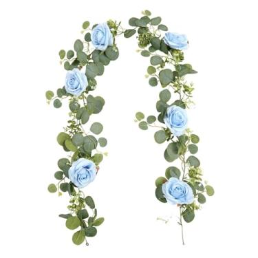 Imagem de UGPLM Guirlanda de flores artificiais de eucalipto, trepadeira floral multifuncional, guirlanda de rosas artificiais para arco de cerimônia e decoração de, Azul
