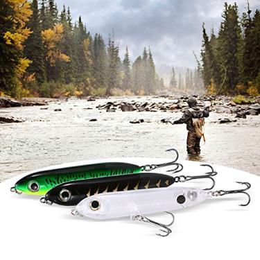 Imagem de CUOFYUNL Isca de pesca realista com olhos 3D 100mm / 12,4g Lápis Popper Iscas Wobbler Isca dura artificial com anel de ganchos