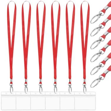 Imagem de Swpeet 50 peças 8,4 cm x 9,9 cm porta-crachás de plástico transparente à prova d'água com kit de cordão vermelho de 45 cm, crachás de crachá resseláveis para cartões de identificação de navios de