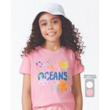 Imagem de Camiseta Oceans com verão brilho frescor divertida infantil - OffWhite e Rosa - Menina 4 a 14 anos-Feminino