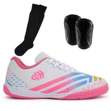 Imagem de Kit Tênis Futsal Infantil Salão Quadra Escolar Crianças + Caneleira e Meião-Unissex